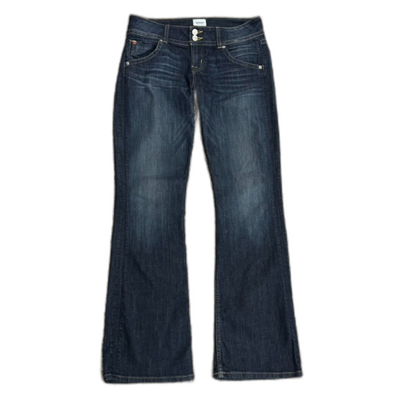 Hudson Signature Blue Dark Wash Lower-Rise Flap Pocket Baby Bootcut Jeans Sz 28 - Picture 2 of 14
